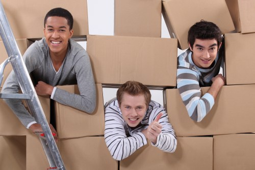 Packed boxes and furniture ready for van transport in The Burroughs